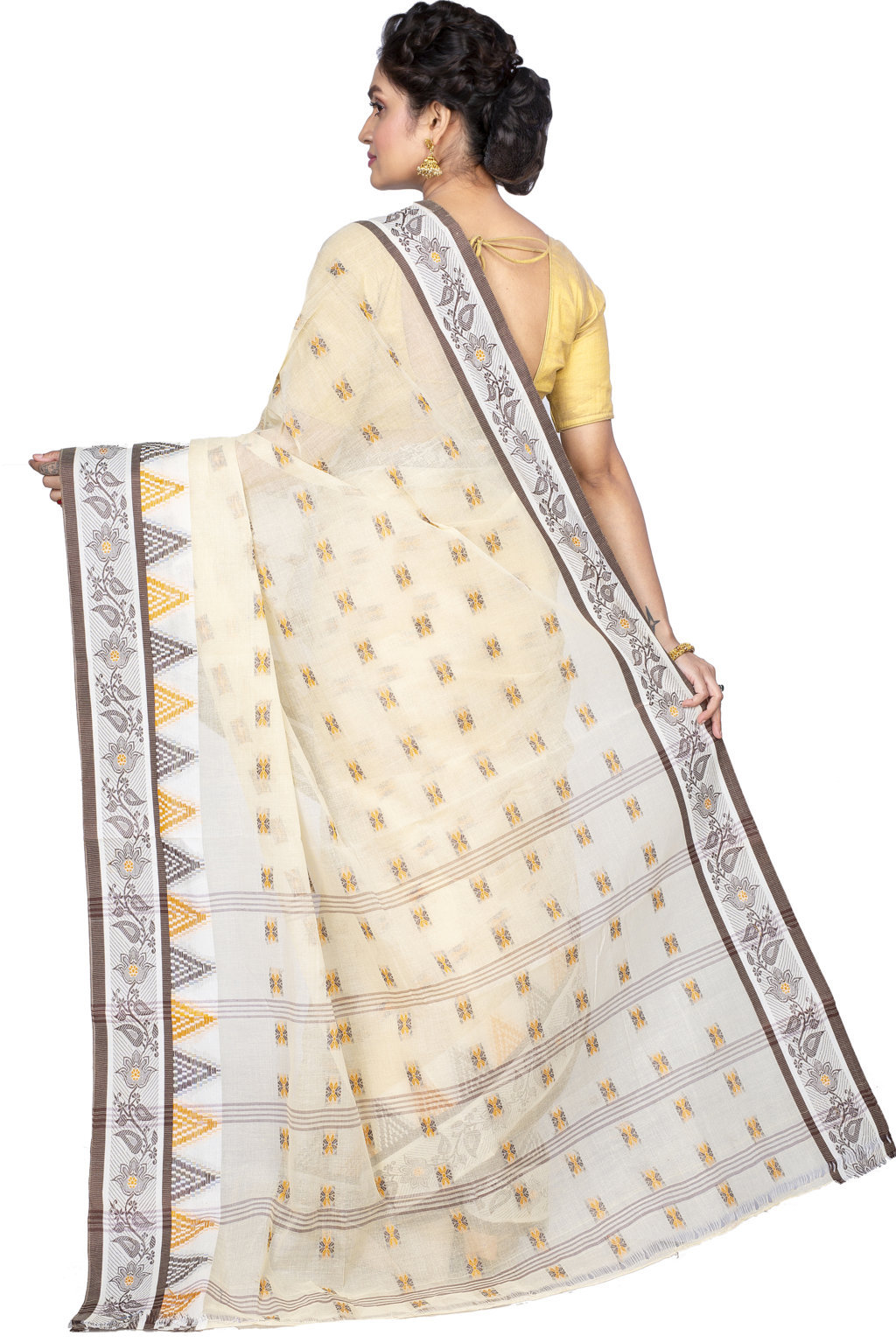 Brown Pure Cotton Alkari Tant Saree (179)